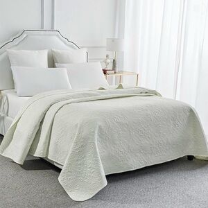 (6Lbs) Bed Quilt Bedspread Coverlet -Reversible, Lightweight - Queen Size, Ivory